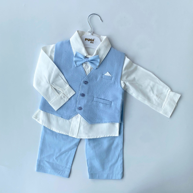 Pugi Baby 4'lü Erkek Bebek Yelekli Takım Bond Mavi