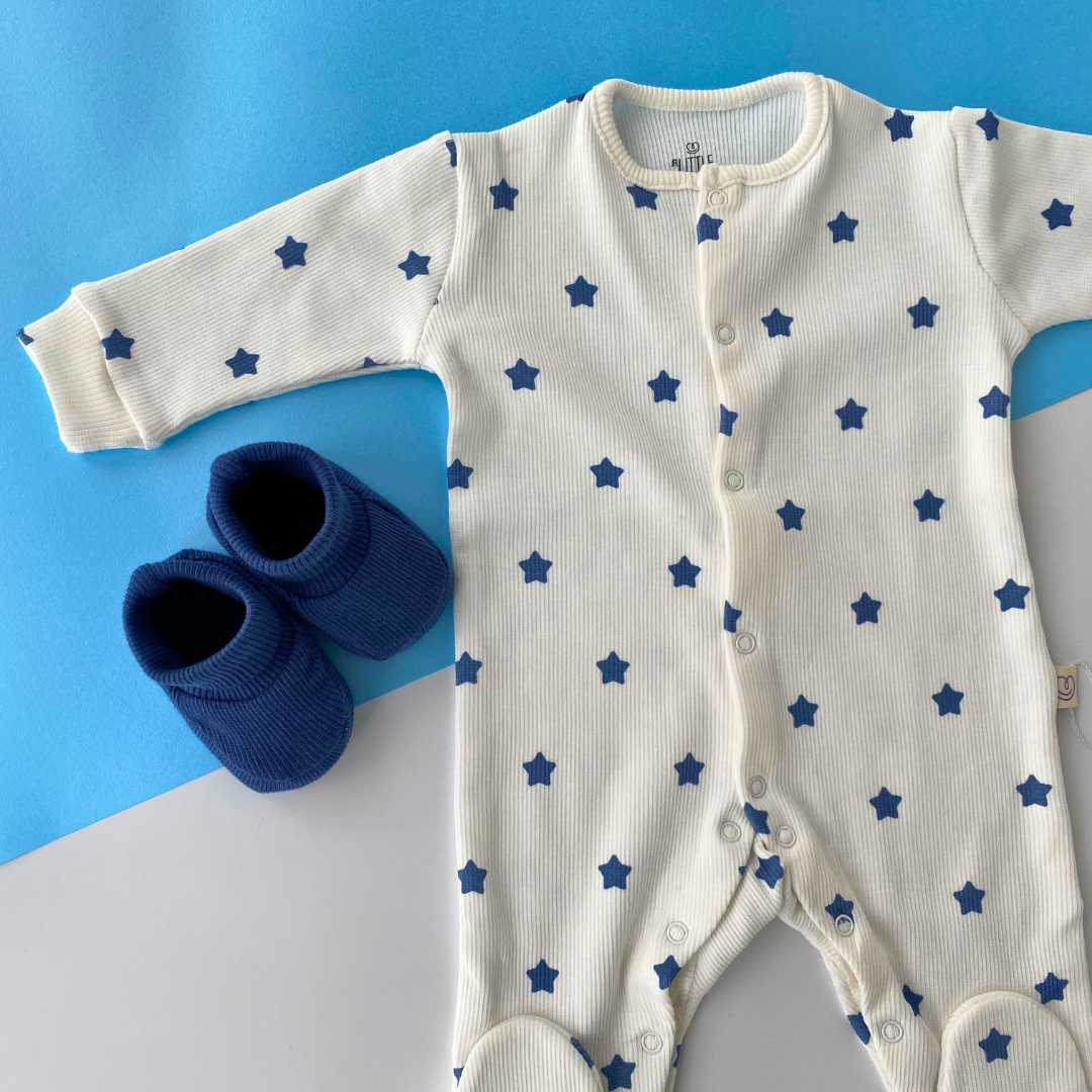 Kaşkorse Kumaş Yıldız Desenli Tulum ve Patik Set