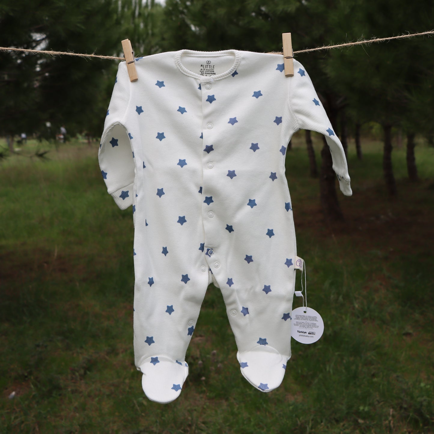 Yıldız Desenli Kaşkorse Bebek Tulumu 0-3/3-6 Ay