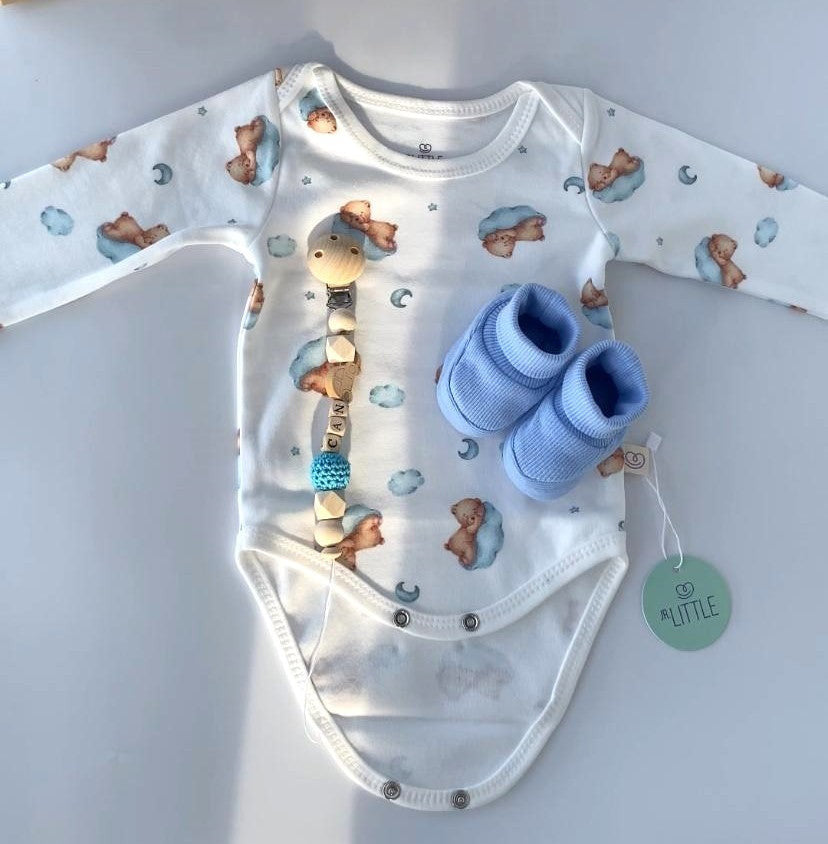 Jr. Teddy Bear Zıbın Seti, Patik ve Emzik Zinciri Yeni Doğan Set