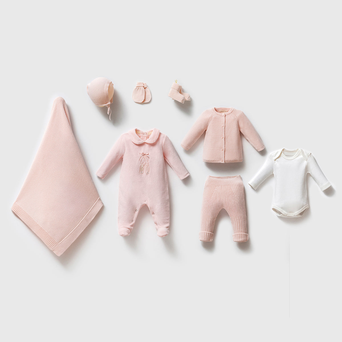 (Krem-Pembe) Triko Diana 5'li Hastane Çıkışı, Zıbın, Tulum, Battaniye Set